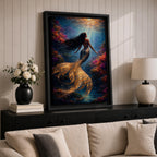 Mermaid Wall Art Golden Scales Framed Canvas Coral Reef Siren Underwater Fantasy Coastal Decor