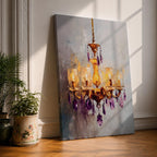 Chandelier Wall Art Modern Lighting Framed Canvas Purple Gold Crystal Abstract Elegant Wall Decor