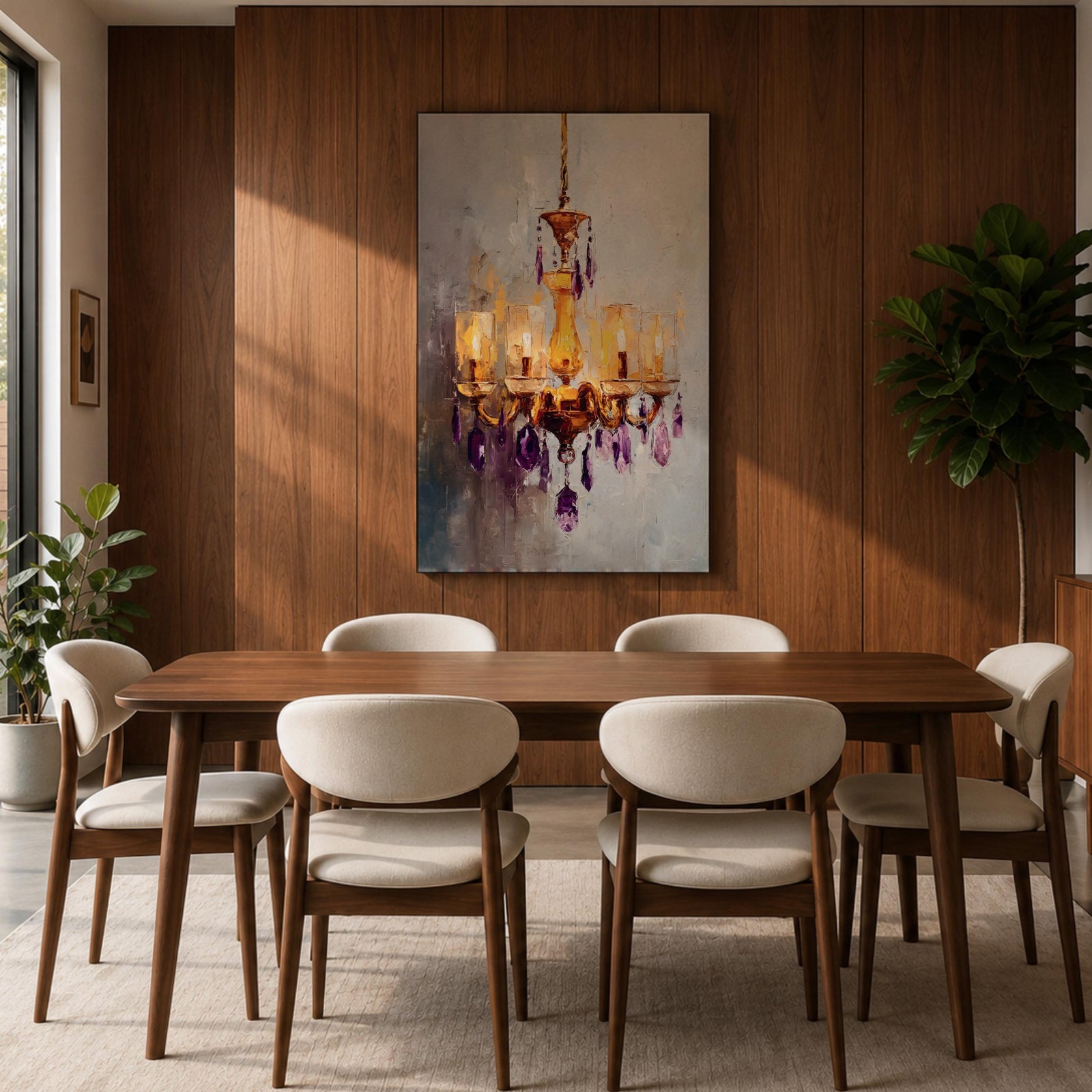 Chandelier Wall Art Modern Lighting Framed Canvas Purple Gold Crystal Abstract Elegant Wall Decor