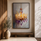 Chandelier Wall Art Modern Lighting Framed Canvas Purple Gold Crystal Abstract Elegant Wall Decor