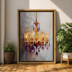 Chandelier Wall Art Modern Lighting Framed Canvas Purple Gold Crystal Abstract Elegant Wall Decor