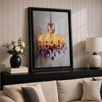 Chandelier Wall Art Modern Lighting Framed Canvas Purple Gold Crystal Abstract Elegant Wall Decor