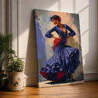 Flamenco Dancer Wall Art Spanish Dance Framed Canvas Polka Dot Dress Ruffled Skirt Decor
