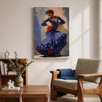 Flamenco Dancer Wall Art Spanish Dance Framed Canvas Polka Dot Dress Ruffled Skirt Decor