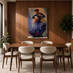 Flamenco Dancer Wall Art Spanish Dance Framed Canvas Polka Dot Dress Ruffled Skirt Decor