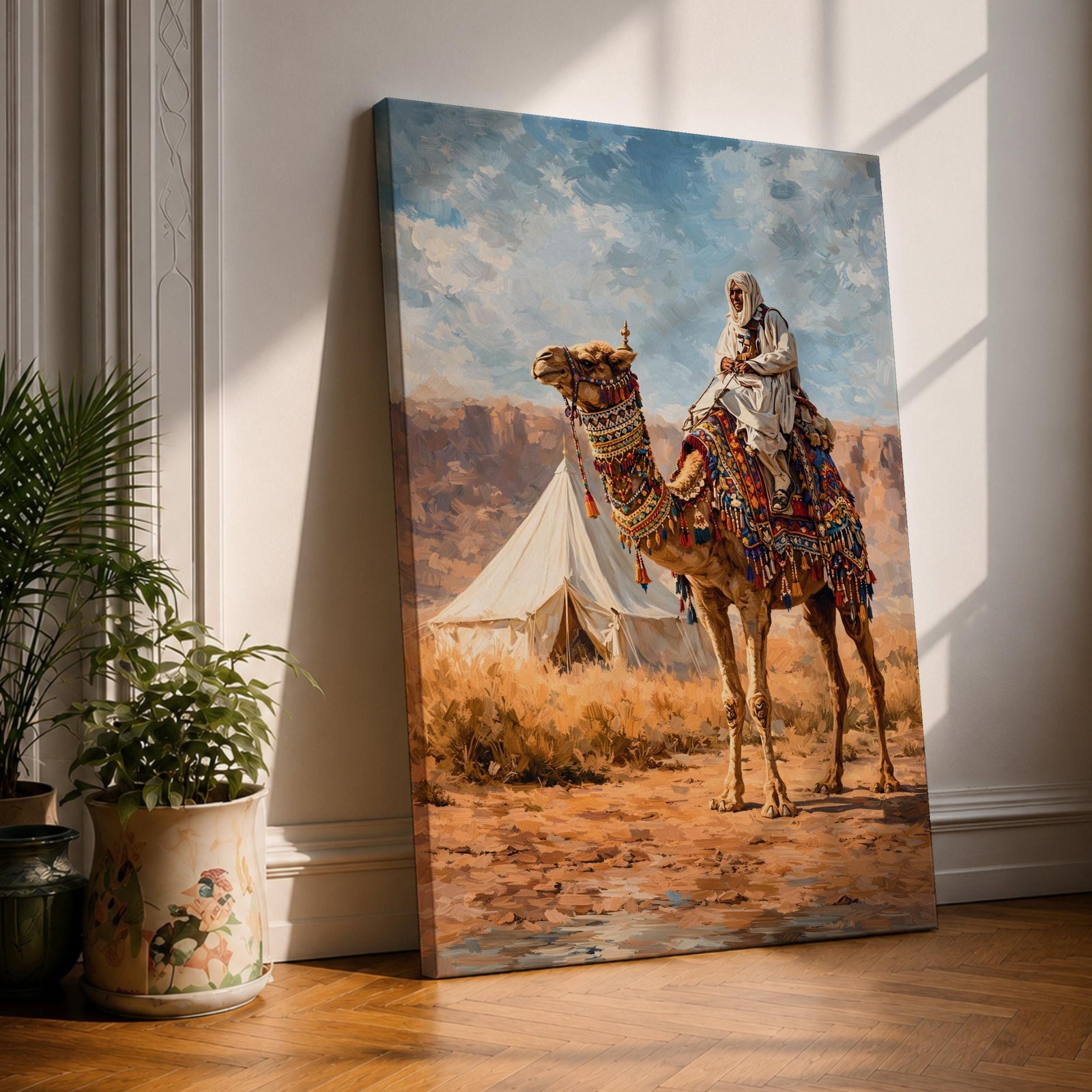 Ornate Camel Wall Art Desert Camp Framed Canvas Bedouin Arabian Middle Eastern Wall Decor