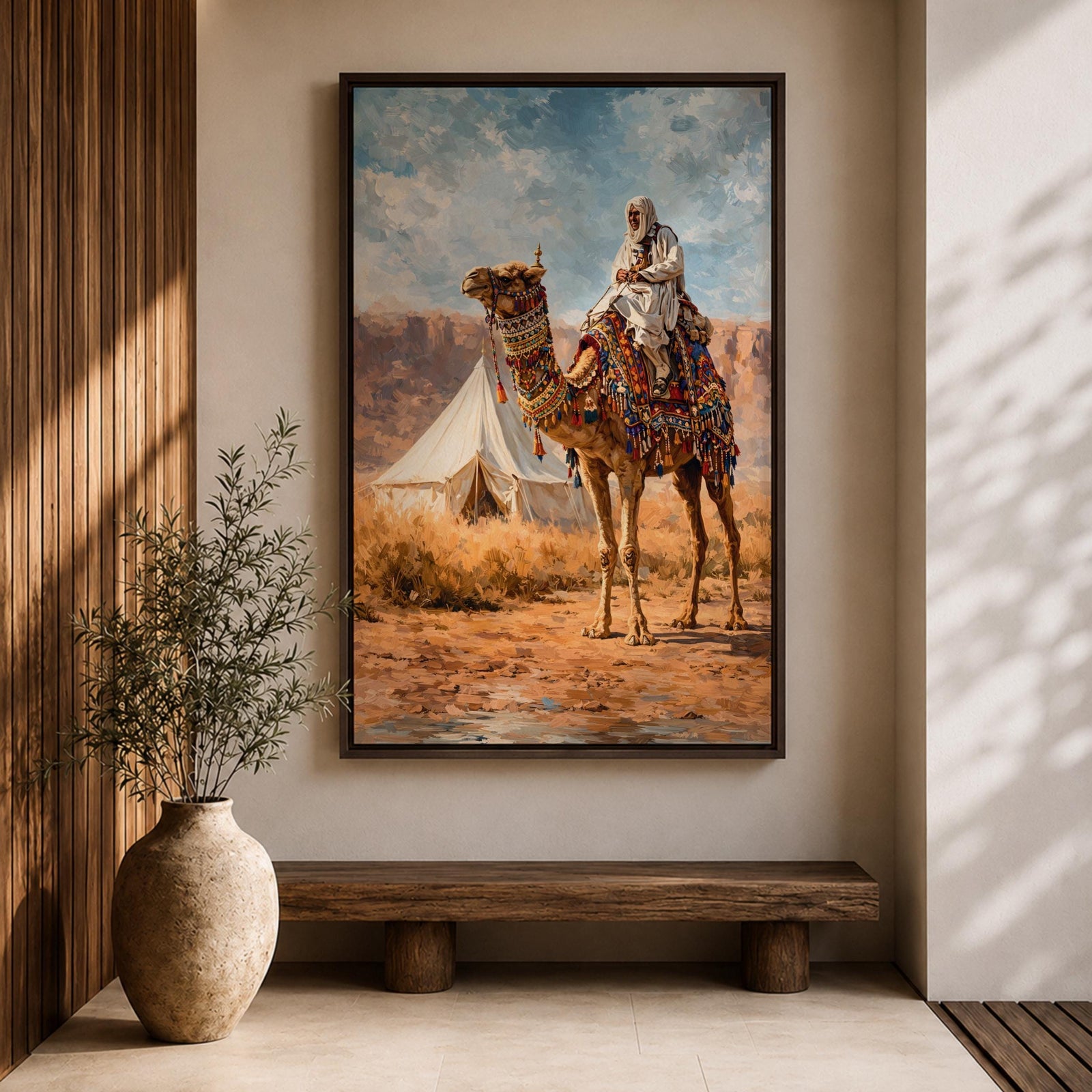 Ornate Camel Wall Art Desert Camp Framed Canvas Bedouin Arabian Middle Eastern Wall Decor
