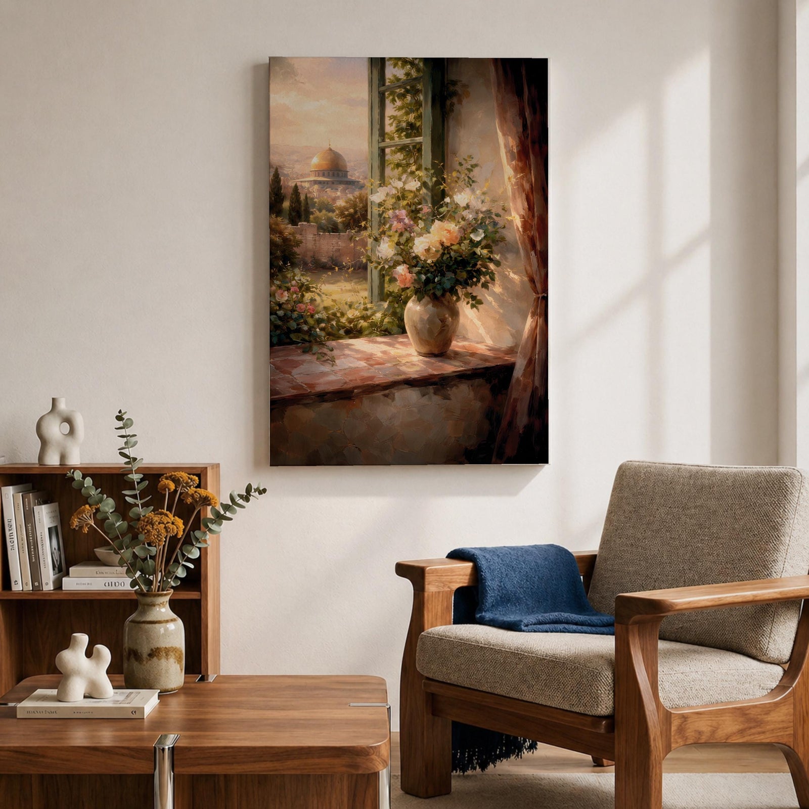 Masjid Al Aqsa Wall Art Floral Window Framed Canvas Jerusalem Mosque Middle Eastern Decor