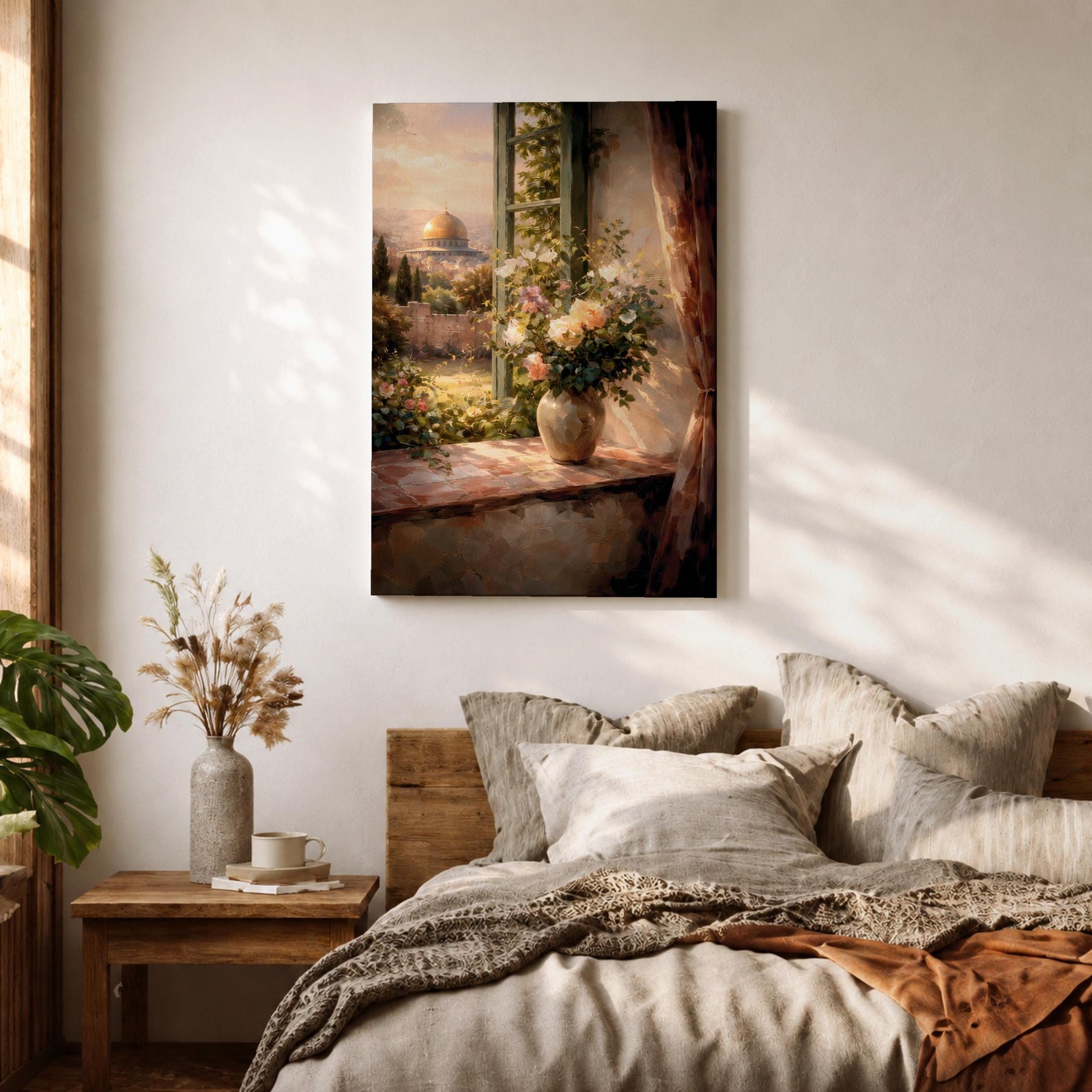 Masjid Al Aqsa Wall Art Floral Window Framed Canvas Jerusalem Mosque Middle Eastern Decor