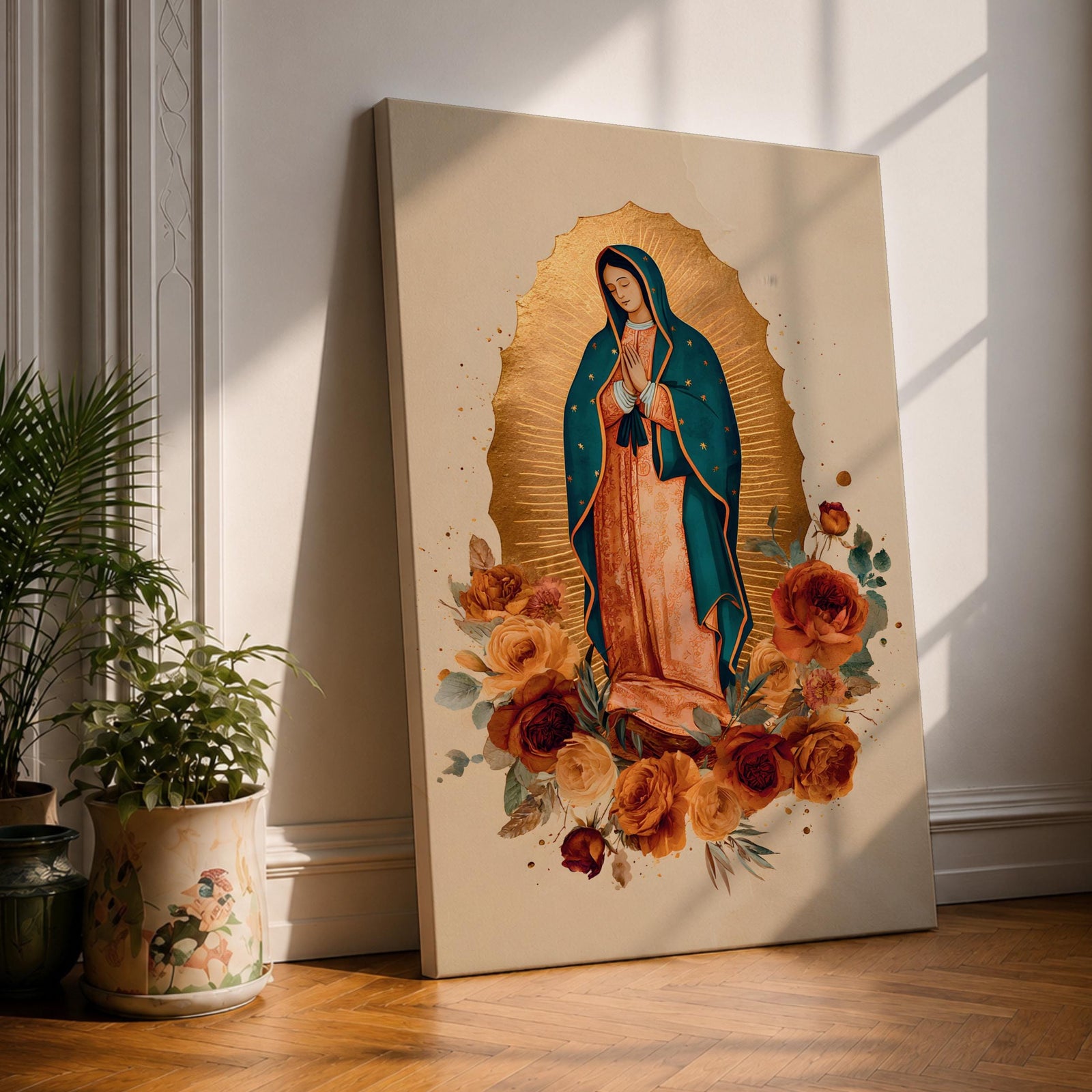 Our Lady of Guadalupe Wall Art La Guadalupana Framed Canvas Mexican Catholic Altar Decor