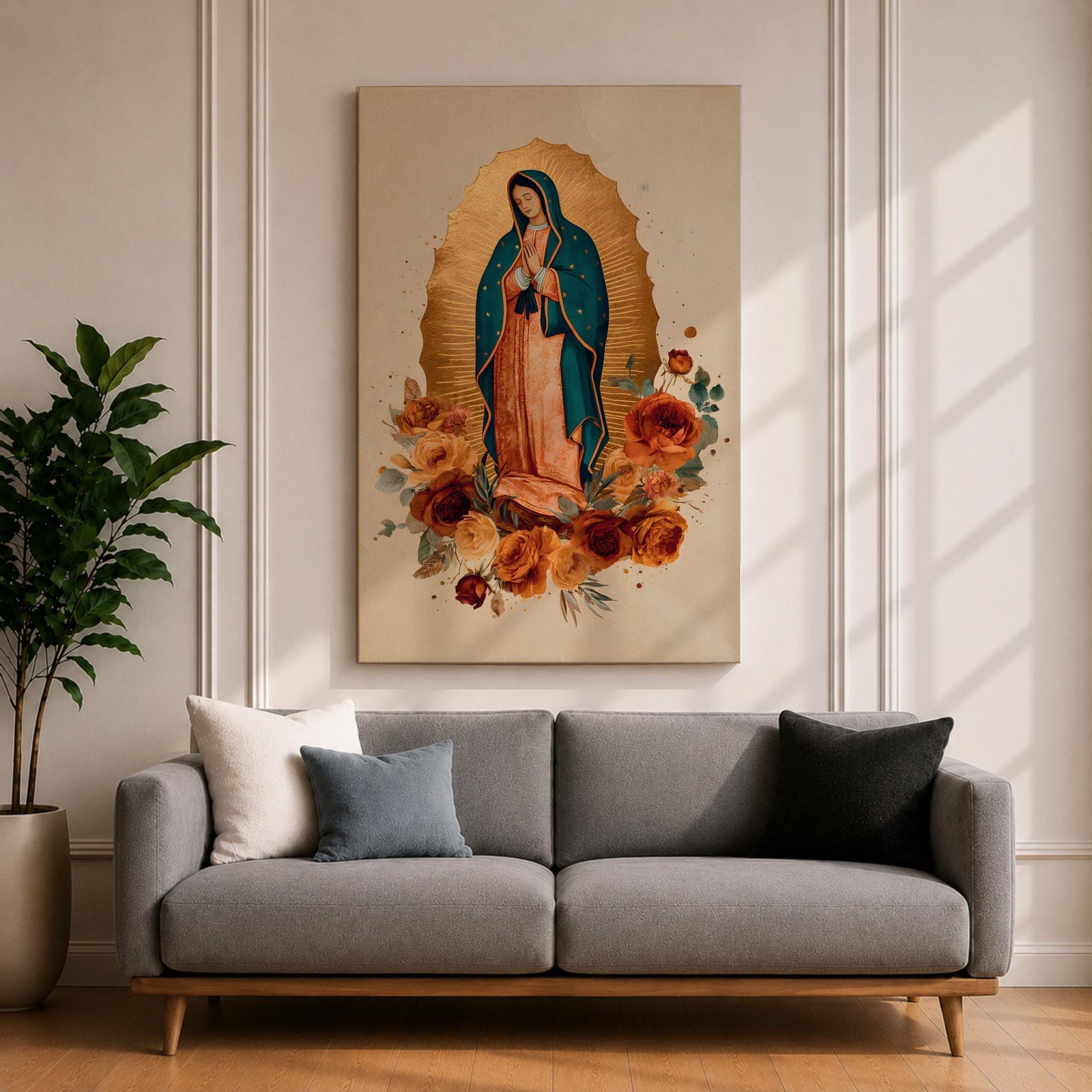Our Lady of Guadalupe Wall Art La Guadalupana Framed Canvas Mexican Catholic Altar Decor