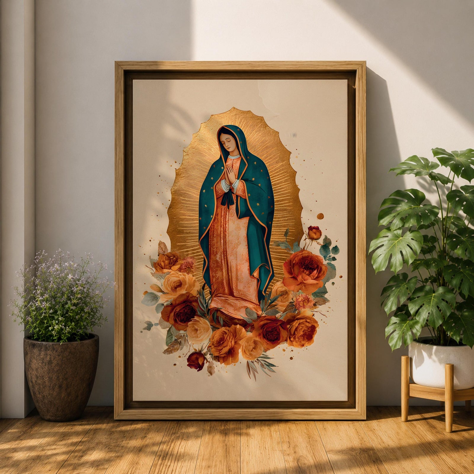 Our Lady of Guadalupe Wall Art La Guadalupana Framed Canvas Mexican Catholic Altar Decor