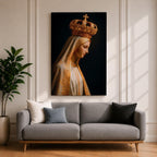 Virgin Mary Crowned Wall Art Queen of Heaven Madonna Canvas Catholic Gold Religious Decor
