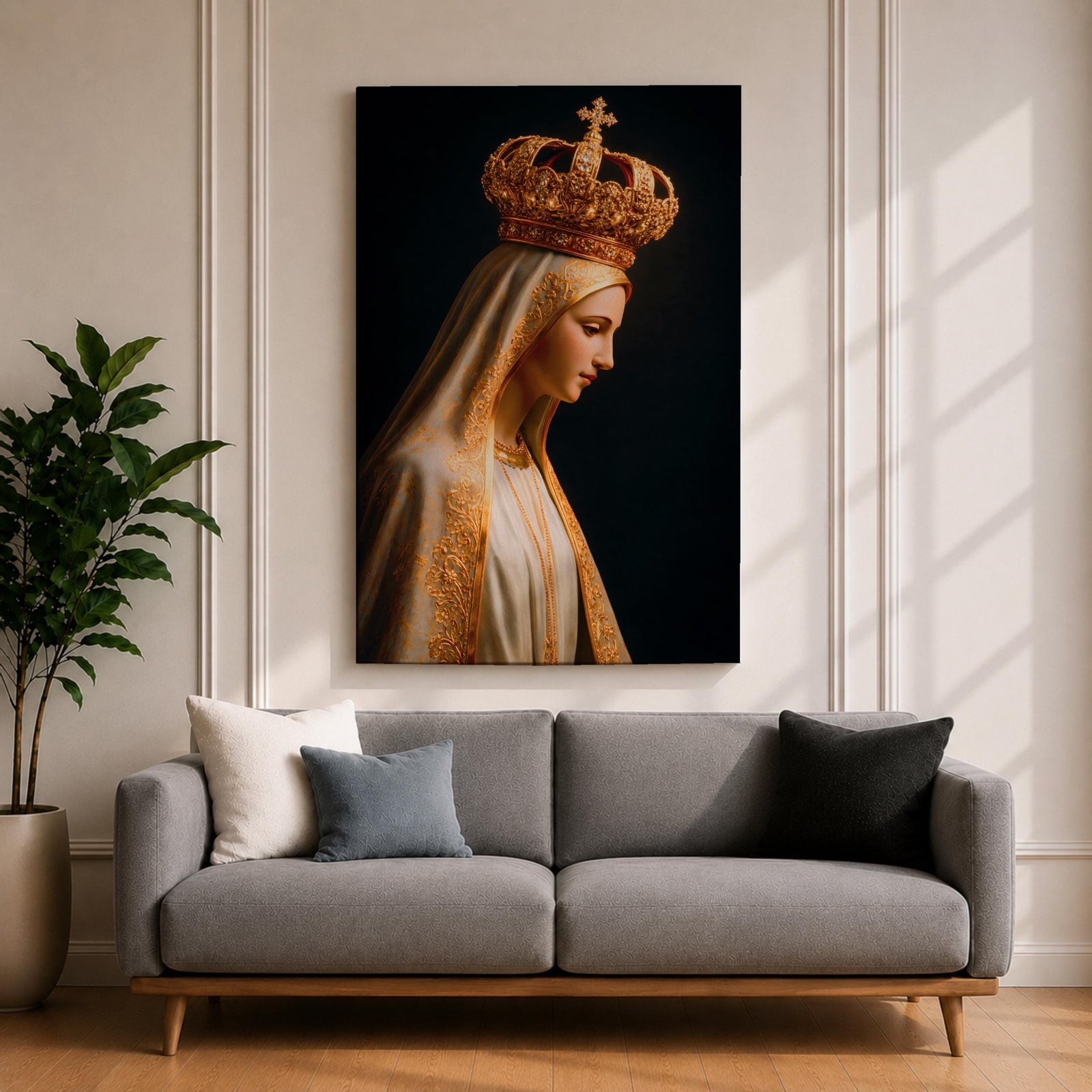 Virgin Mary Crowned Wall Art Queen of Heaven Madonna Canvas Catholic Gold Religious Decor