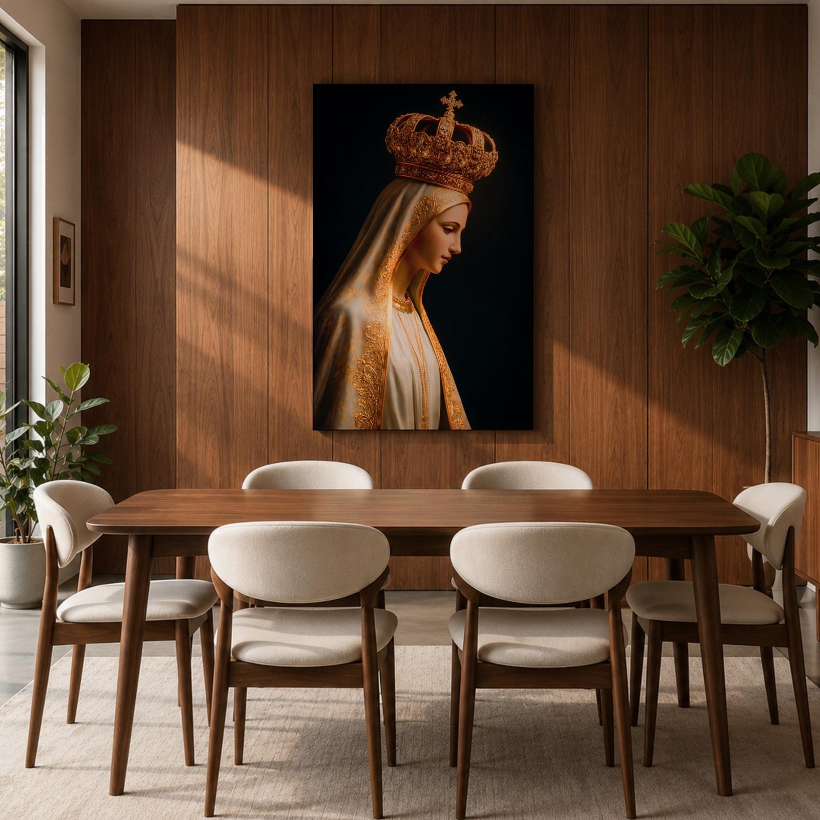 Virgin Mary Crowned Wall Art Queen of Heaven Madonna Canvas Catholic Gold Religious Decor