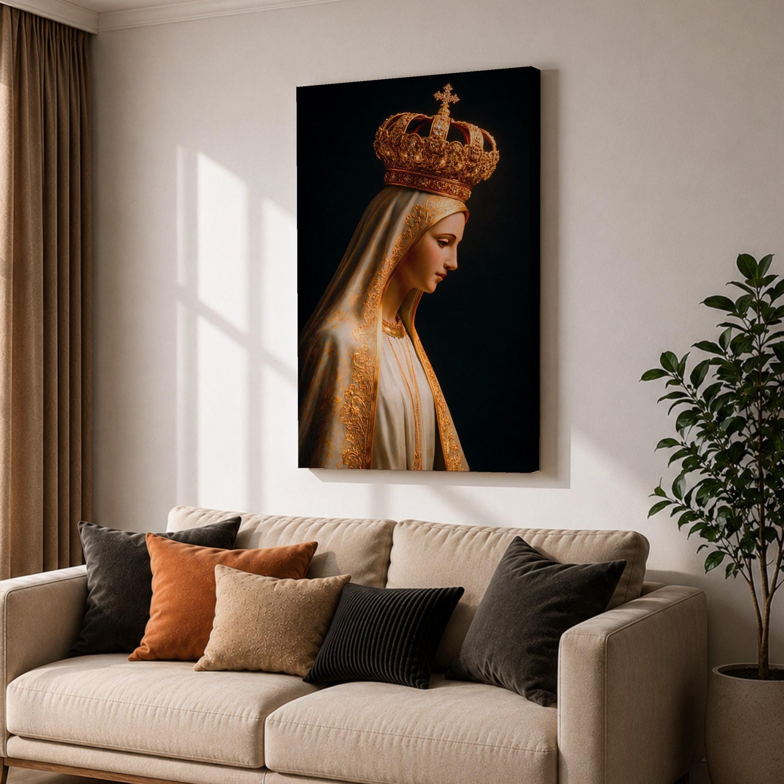Virgin Mary Crowned Wall Art Queen of Heaven Madonna Canvas Catholic Gold Religious Decor