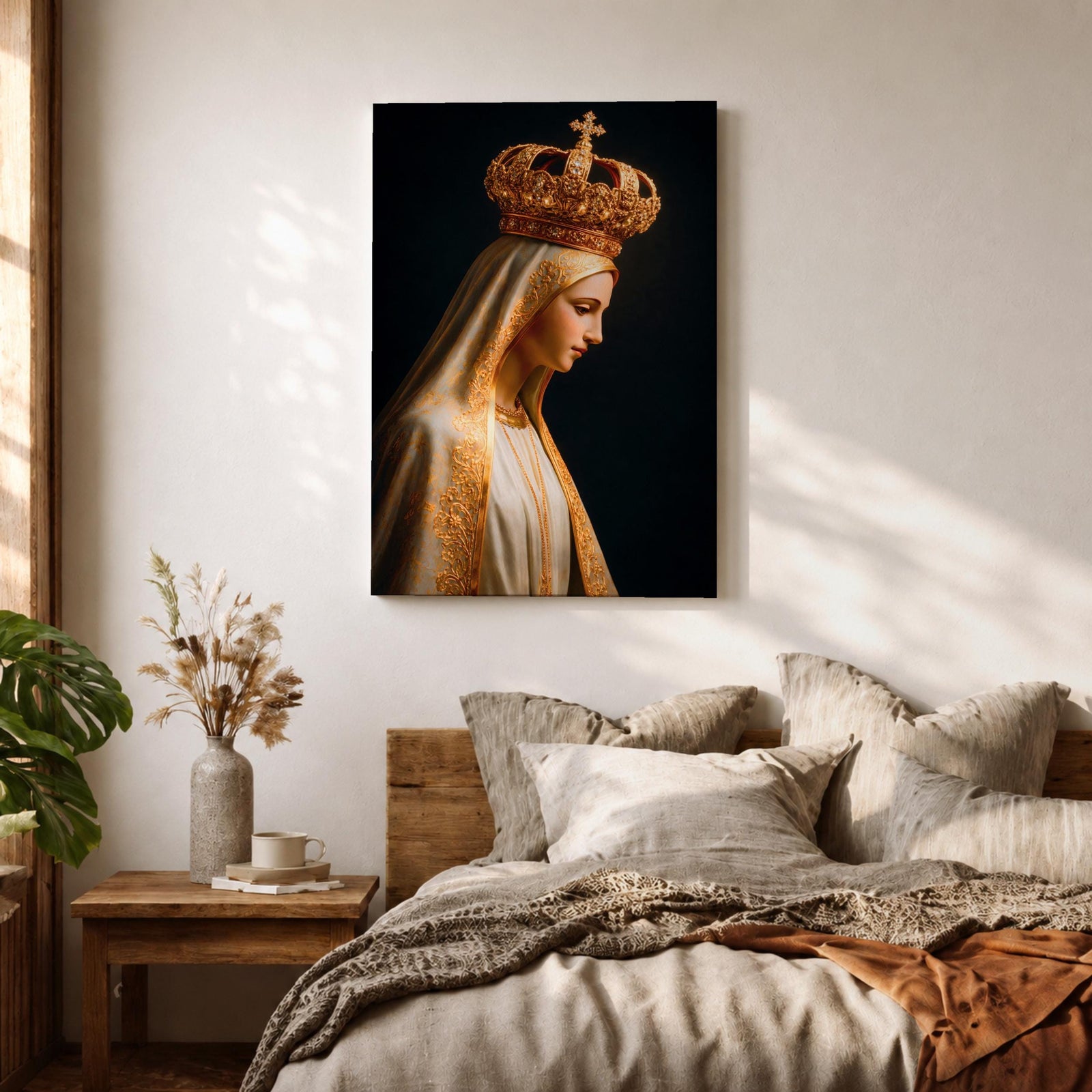 Virgin Mary Crowned Wall Art Queen of Heaven Madonna Canvas Catholic Gold Religious Decor