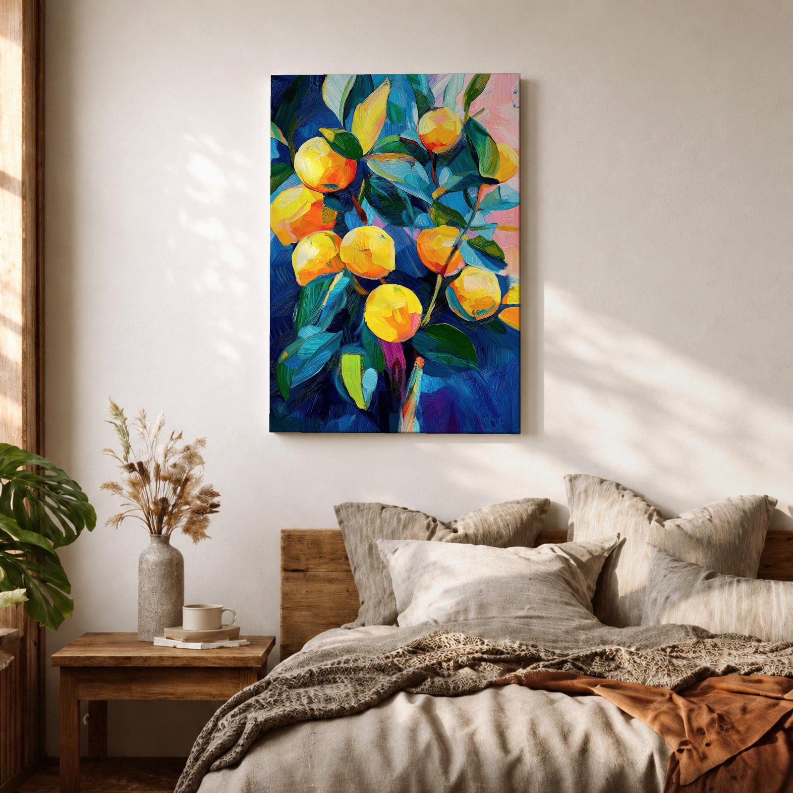 Lemon Tree Wall Art Citrus Fruit Framed Canvas Mediterranean Impasto Botanical Kitchen Home Decor