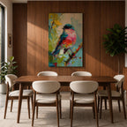 Songbird Wall Art Modern Bird Painting Framed Canvas Wildlife Impasto Living Room Decor