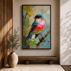 Songbird Wall Art Modern Bird Painting Framed Canvas Wildlife Impasto Living Room Decor