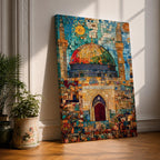 Dome of the Rock Wall Art Jerusalem Al-Aqsa Islamic Framed Canvas Mosaic Mosque Decor