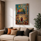 Dome of the Rock Wall Art Jerusalem Al-Aqsa Islamic Framed Canvas Mosaic Mosque Decor