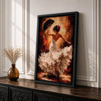 Flamenco Dancer Wall Art Spanish Dance Framed Canvas White Dress Fan Movement Decor