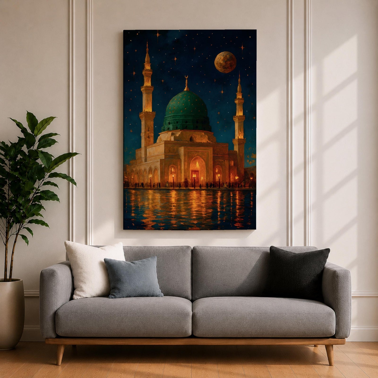 Prophet Mosque Wall Art Madinah Night Scene Framed Canvas Al Masjid Nabawi Islamic Decor