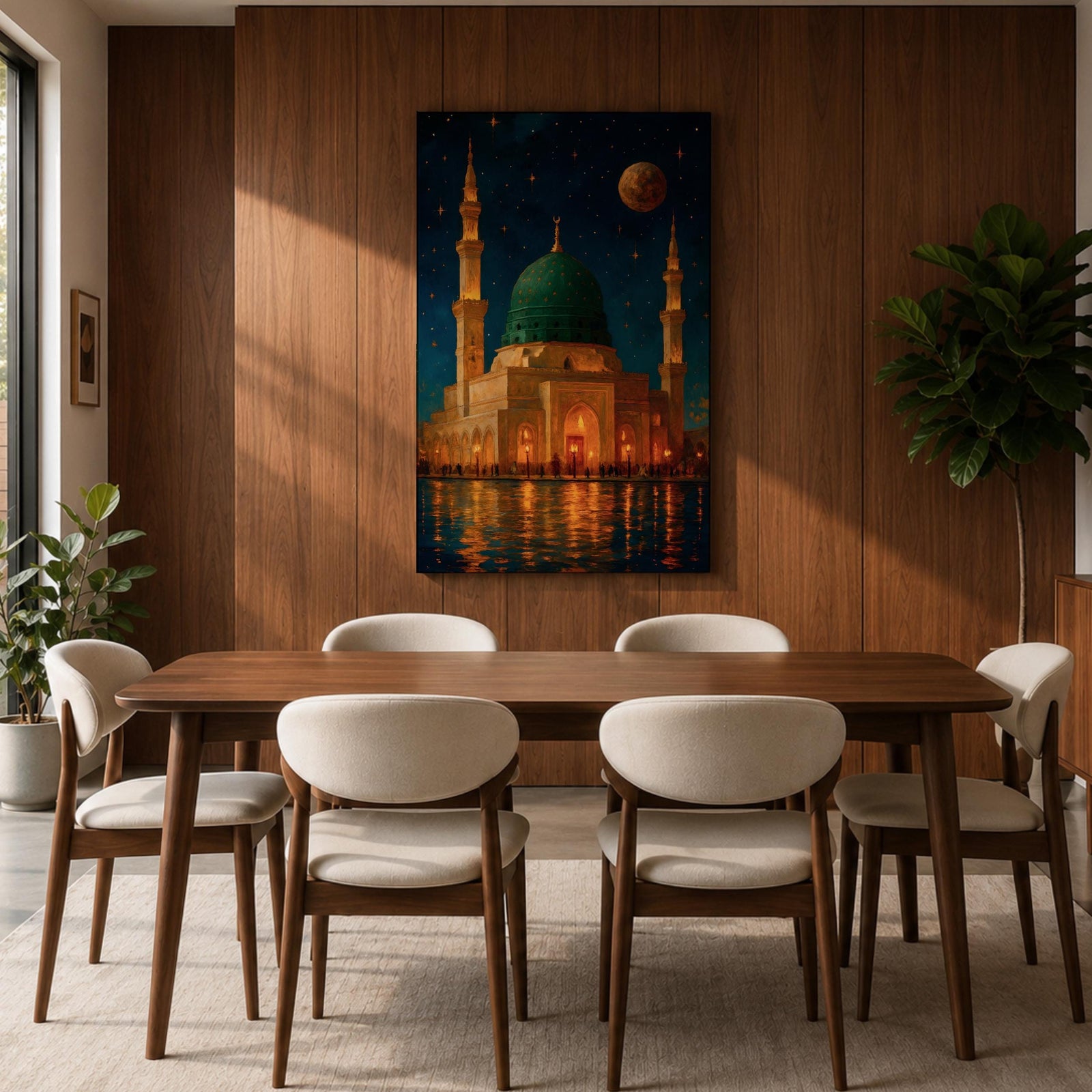 Prophet Mosque Wall Art Madinah Night Scene Framed Canvas Al Masjid Nabawi Islamic Decor