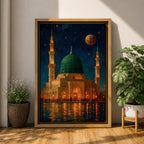 Prophet Mosque Wall Art Madinah Night Scene Framed Canvas Al Masjid Nabawi Islamic Decor