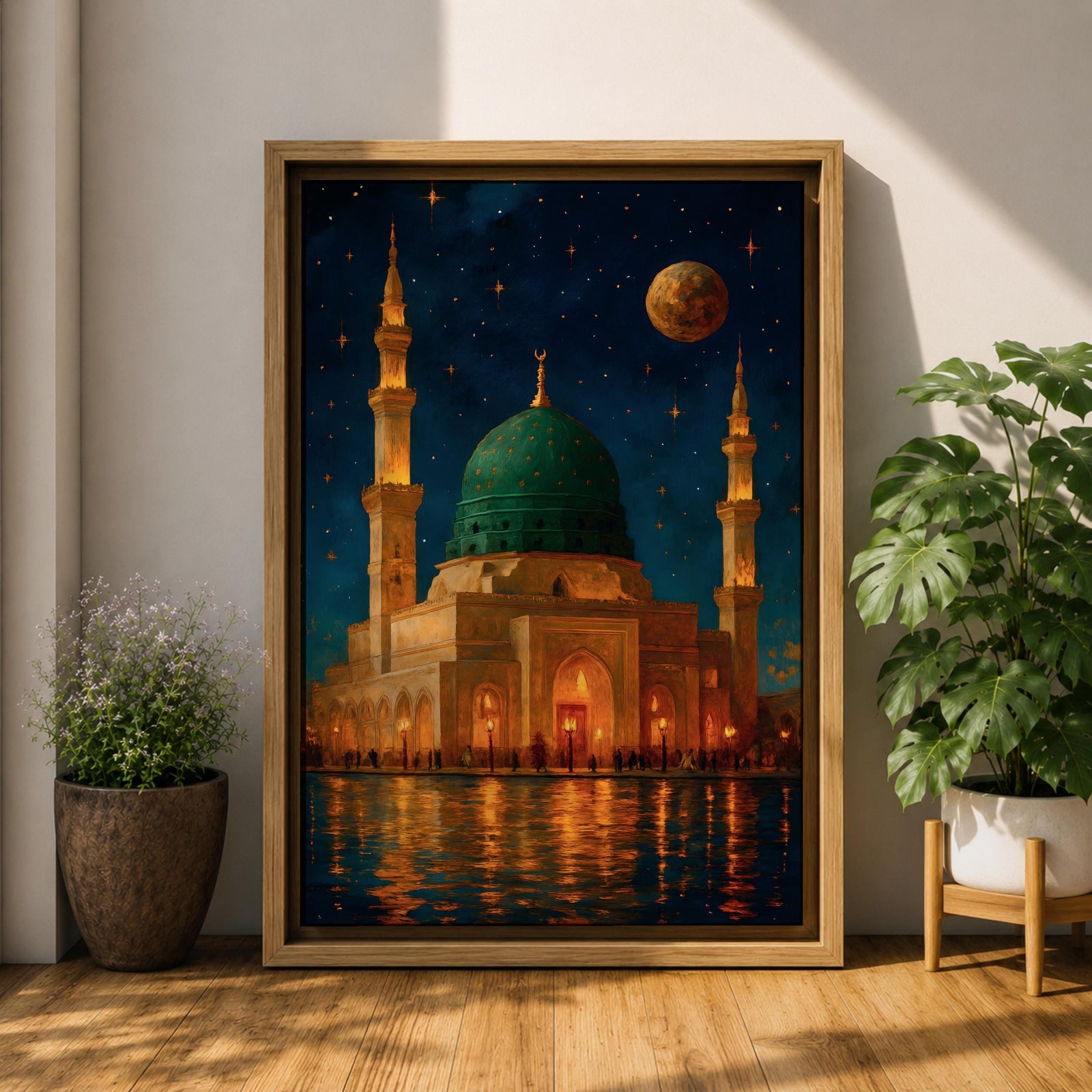 Prophet Mosque Wall Art Madinah Night Scene Framed Canvas Al Masjid Nabawi Islamic Decor