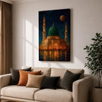 Prophet Mosque Wall Art Madinah Night Scene Framed Canvas Al Masjid Nabawi Islamic Decor