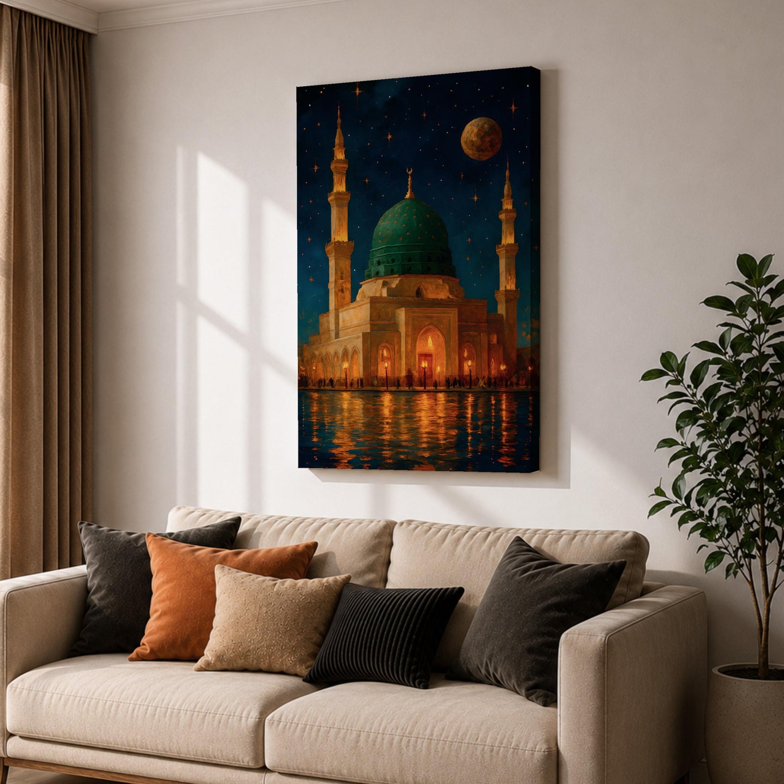 Prophet Mosque Wall Art Madinah Night Scene Framed Canvas Al Masjid Nabawi Islamic Decor