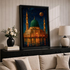 Prophet Mosque Wall Art Madinah Night Scene Framed Canvas Al Masjid Nabawi Islamic Decor