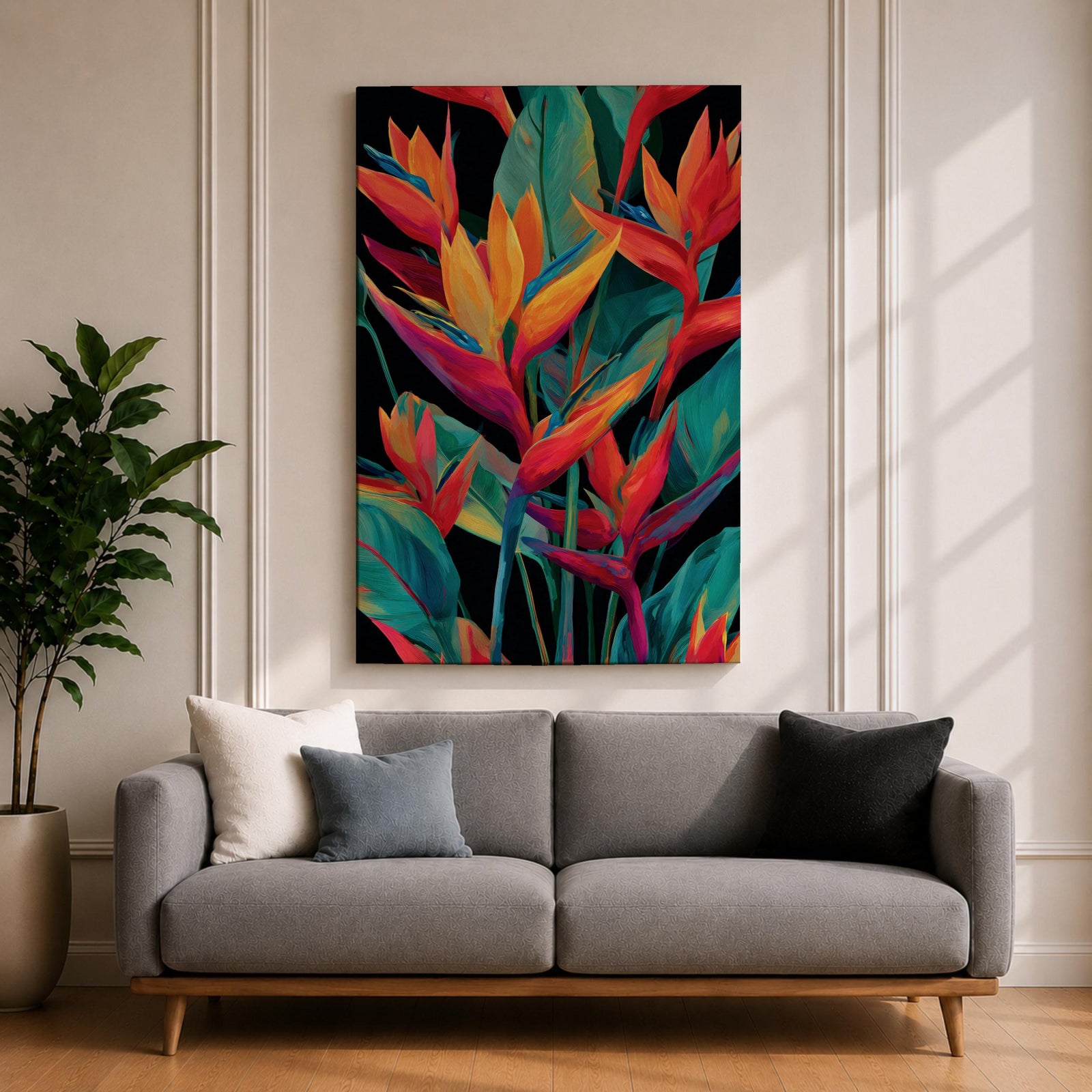 Bird of Paradise Wall Art Tropical Leaves Framed Canvas Strelitzia Botanical Boho Home Decor