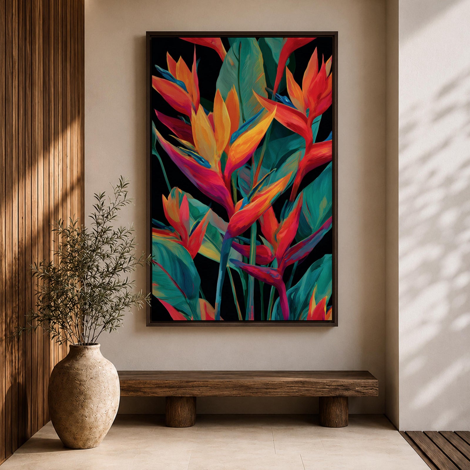 Bird of Paradise Wall Art Tropical Leaves Framed Canvas Strelitzia Botanical Boho Home Decor