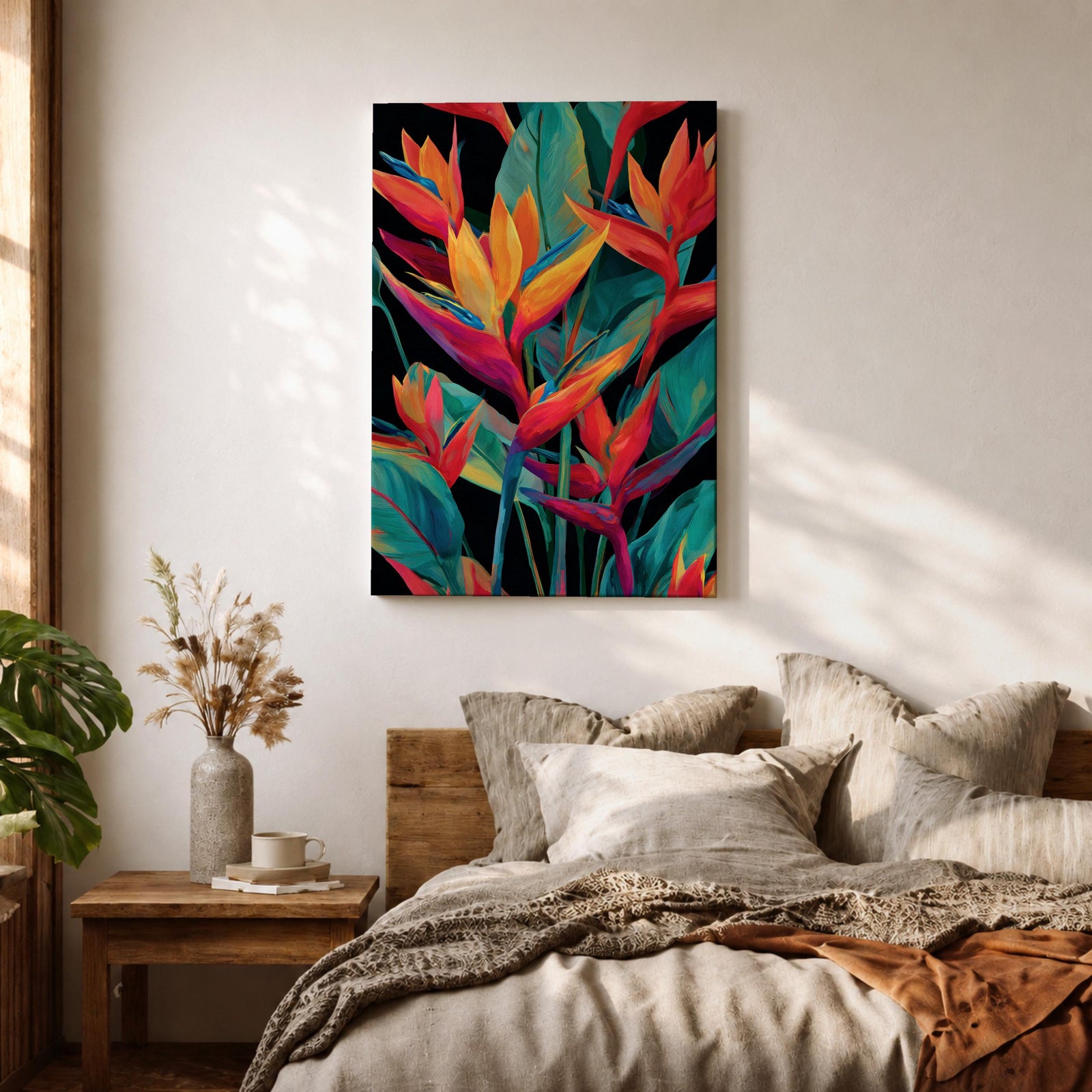 Bird of Paradise Wall Art Tropical Leaves Framed Canvas Strelitzia Botanical Boho Home Decor