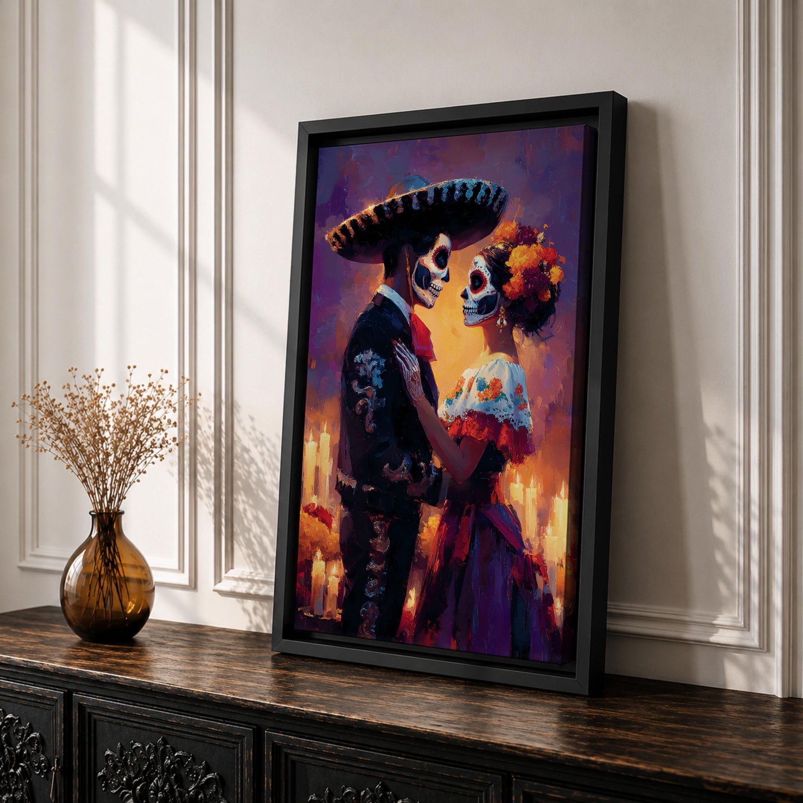 Day of the Dead Wall Art Romantic Dia de los Muertos Canvas Mexican Decor