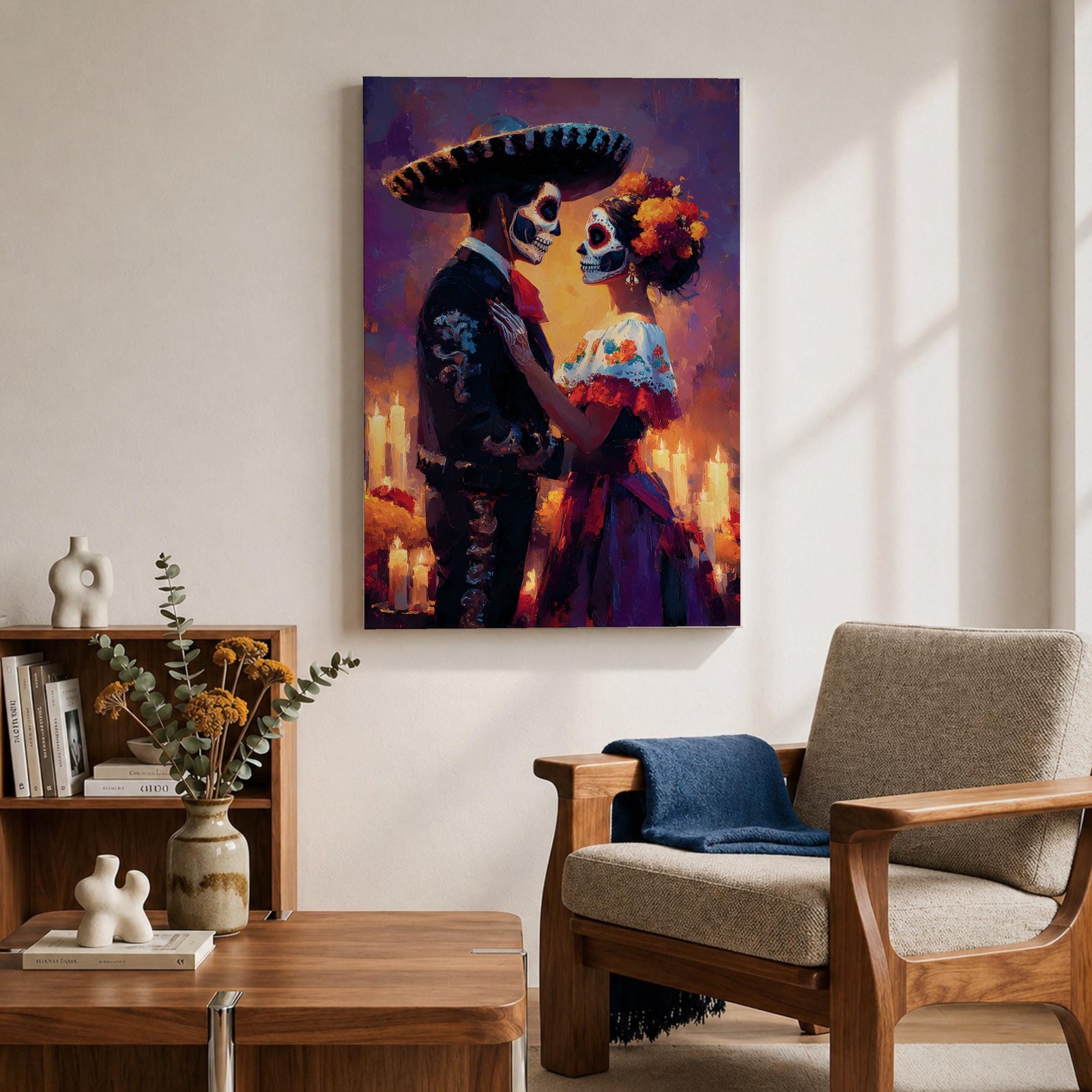 Day of the Dead Wall Art Romantic Dia de los Muertos Canvas Mexican Decor