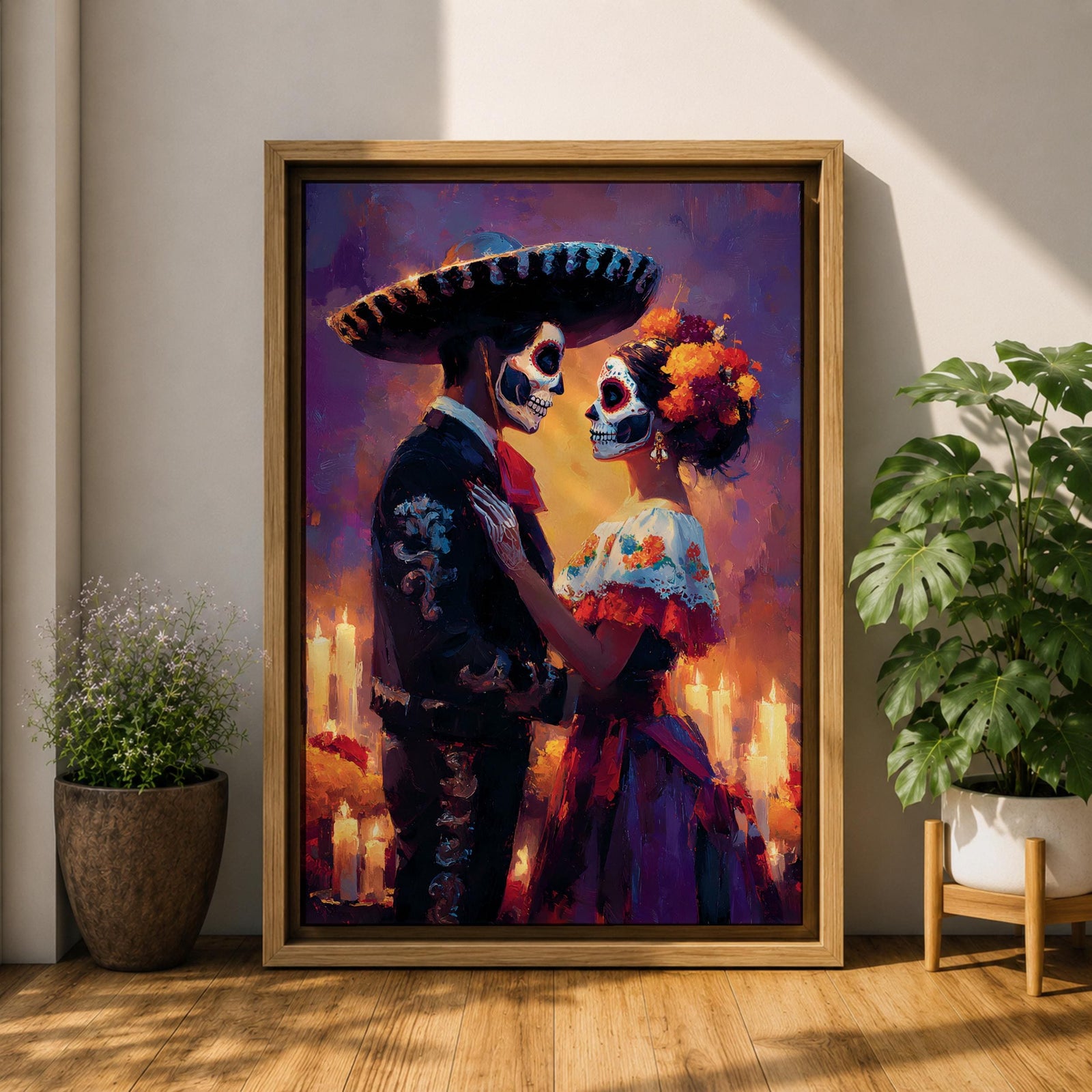 Day of the Dead Wall Art Romantic Dia de los Muertos Canvas Mexican Decor