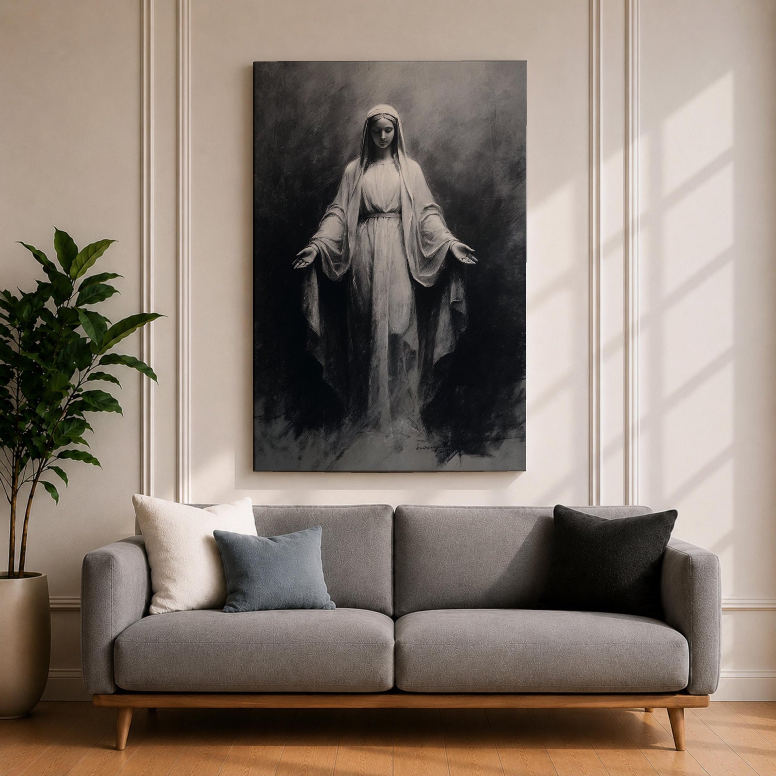 Our Lady of Lourdes Wall Art Virgin Mary Framed Canvas Minimalist Catholic Christian Decor