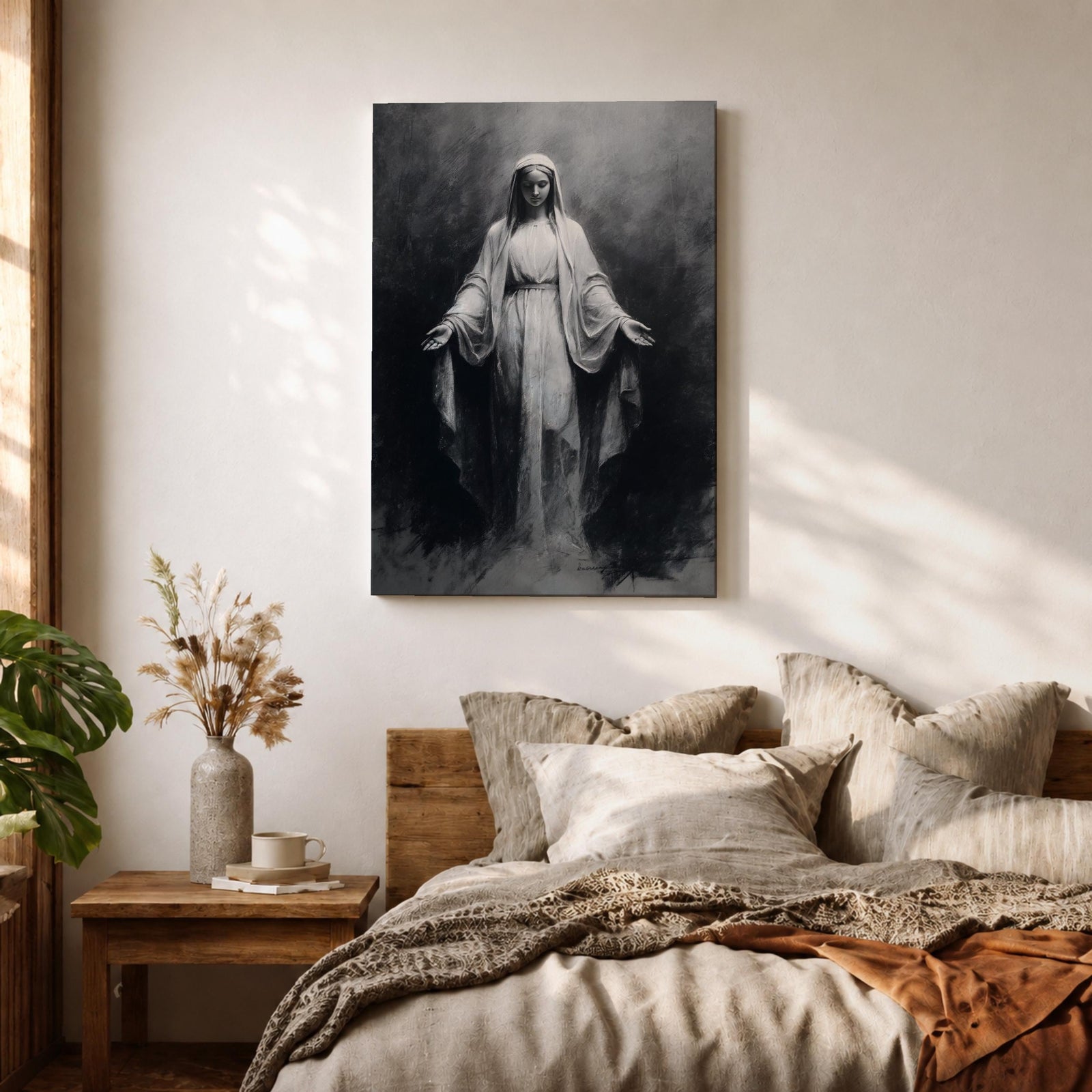Our Lady of Lourdes Wall Art Virgin Mary Framed Canvas Minimalist Catholic Christian Decor