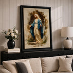 Our Lady of Lourdes Wall Art Virgin Mary Framed Canvas Grotto Rosary Catholic Decor