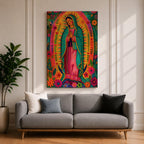 Our Lady of Guadalupe Wall Art Floral Halo Framed Canvas Virgencita Mexican Catholic Decor