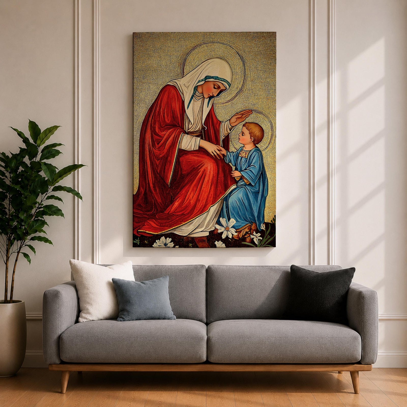 Virgin Mary and Child Wall Art Blessing Framed Canvas Madonna Christian Holy Family Decor