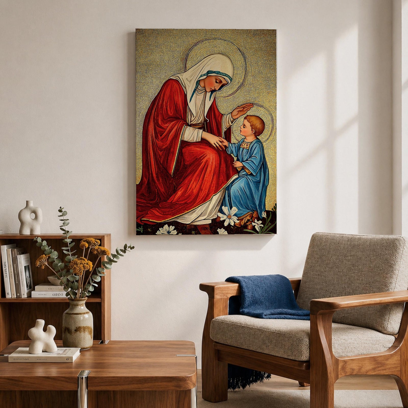 Virgin Mary and Child Wall Art Blessing Framed Canvas Madonna Christian Holy Family Decor