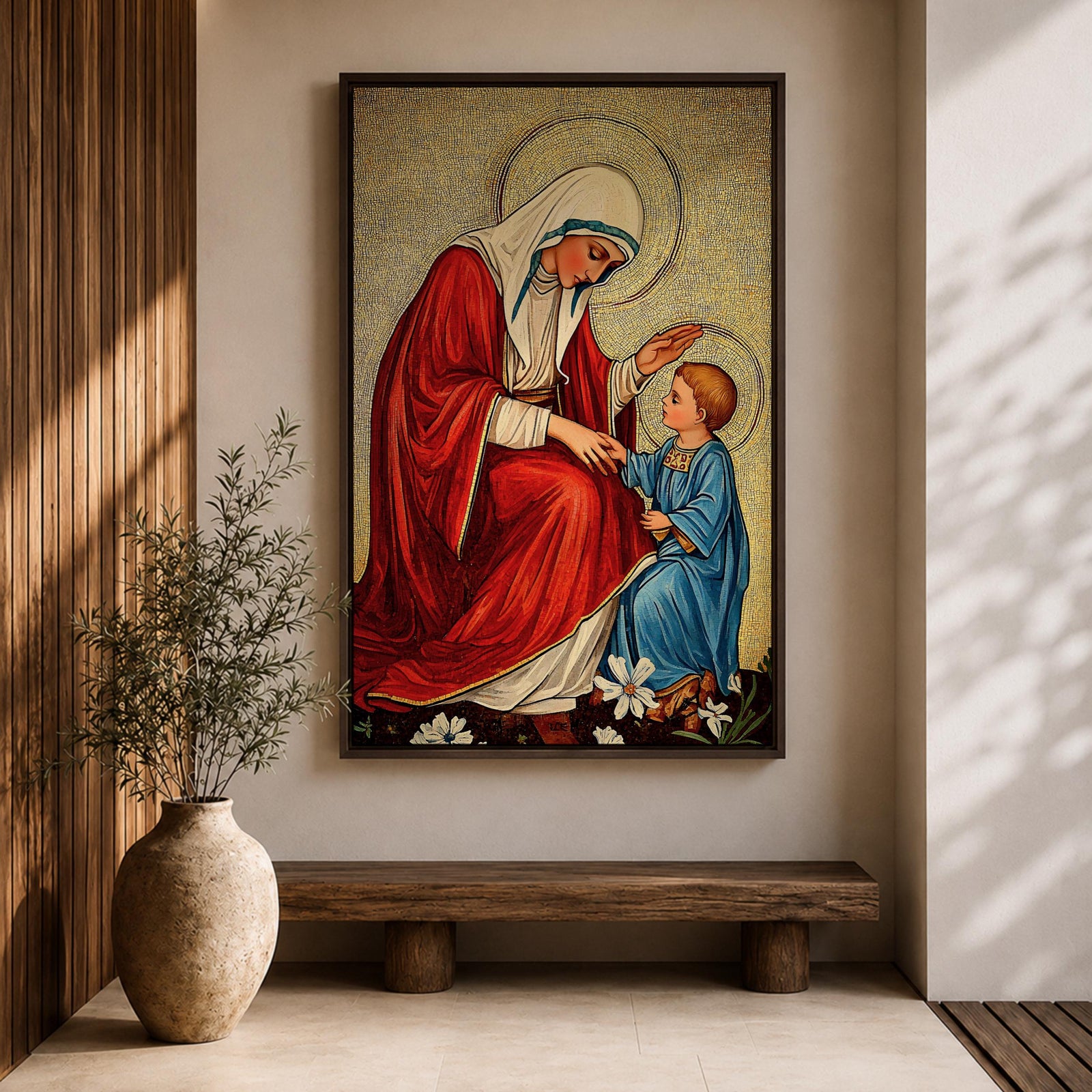 Virgin Mary and Child Wall Art Blessing Framed Canvas Madonna Christian Holy Family Decor