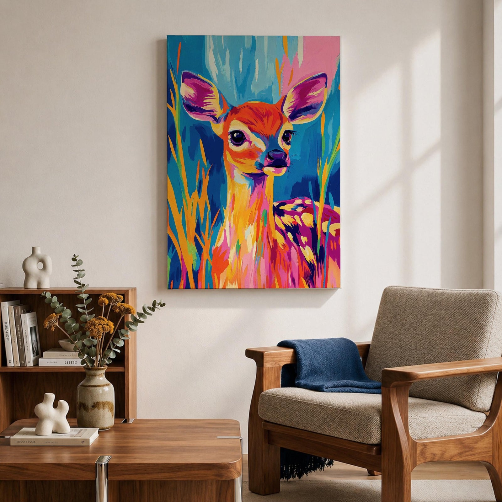 Baby Deer Wildlife Wall Art Fawn Abstract Nature Animal Forest Gift Nursery Home Decor