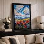 Poppy Field Wall Art Wildflower Meadow Framed Canvas Impasto Landscape Farmhouse Home Decor