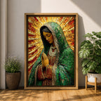 Our Lady of Guadalupe Wall Art Sunburst Framed Canvas La Morenita Mosaic Catholic Decor